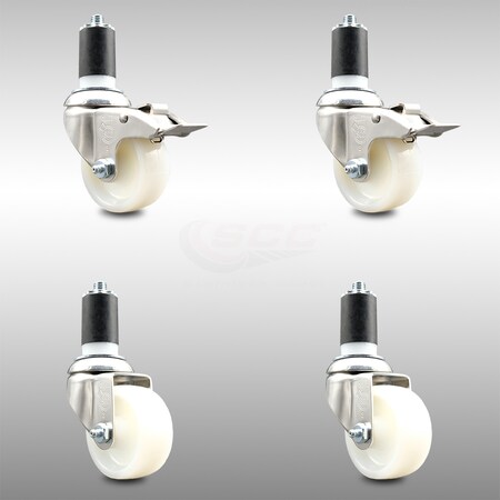 Service Caster 3 Inch 316SS Nylon Swivel 1-5/8 Inch Expanding Stem Caster Lock Brake SCC, 2PK SCC-SS316TTLEX20S314-NYS-2-S-2-158